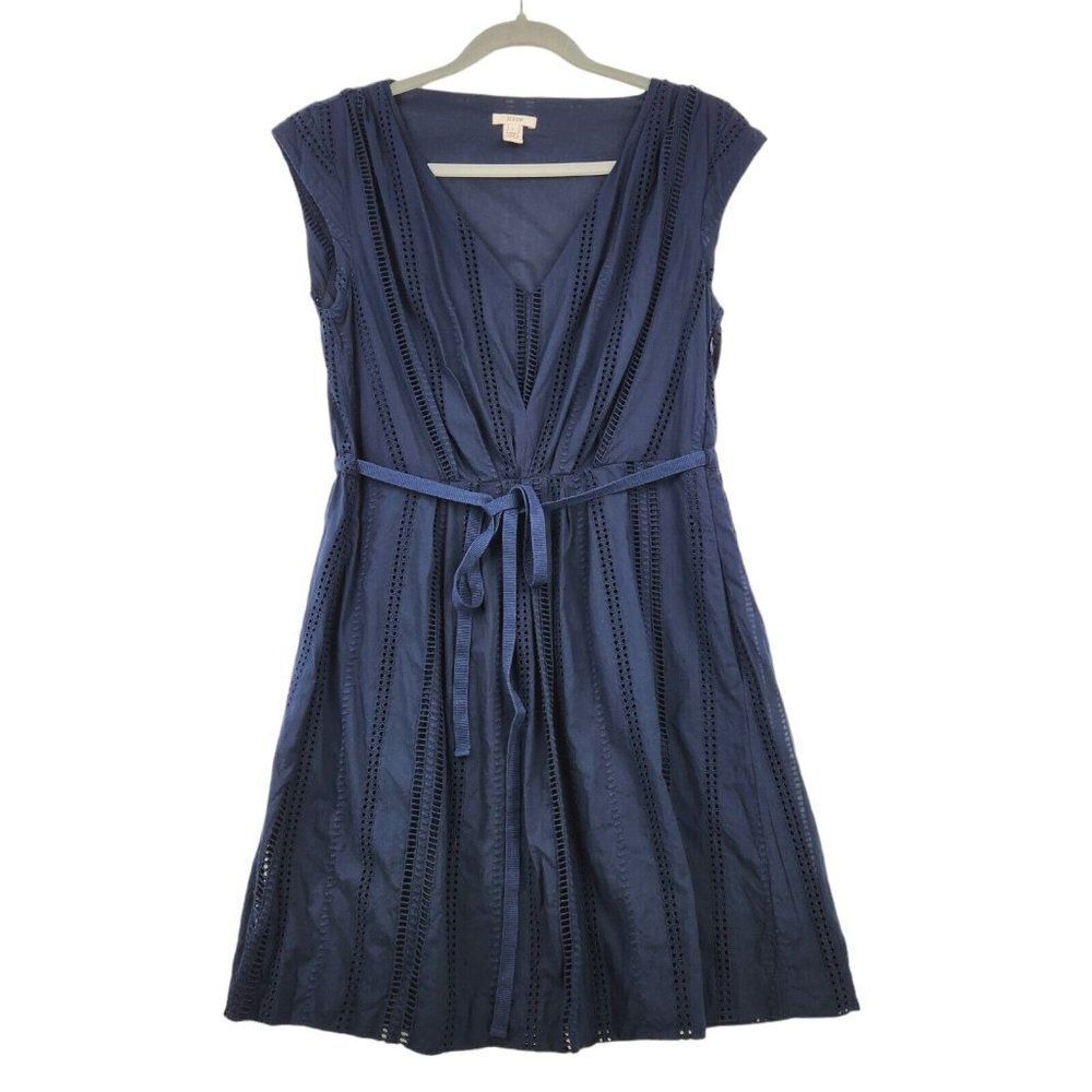 J.Crew Sleeveless Cotton Eyelet Dress Sz 6 Navy Nautical Coastal Resort
